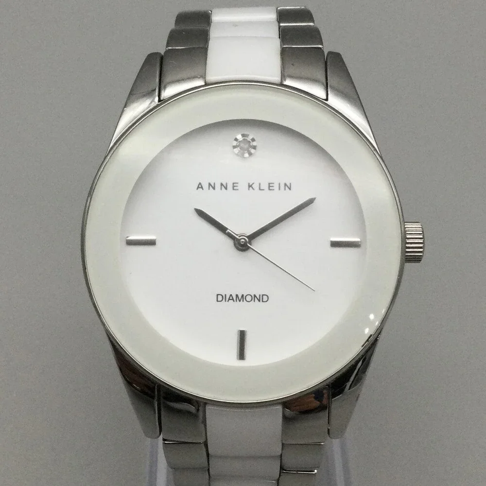 Anne Klein Diamond Women Watch 38mm Silver White Bracelet AK/1487 New Battery 7